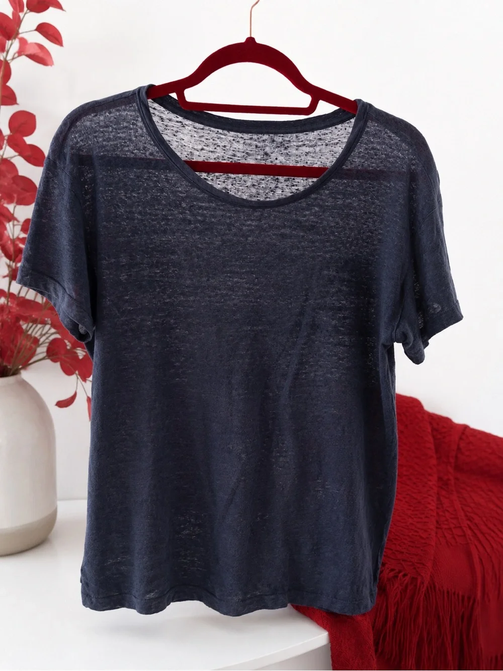 J Crew Navy Linen Tee/ Lightweight Short Sleeve Summer Top